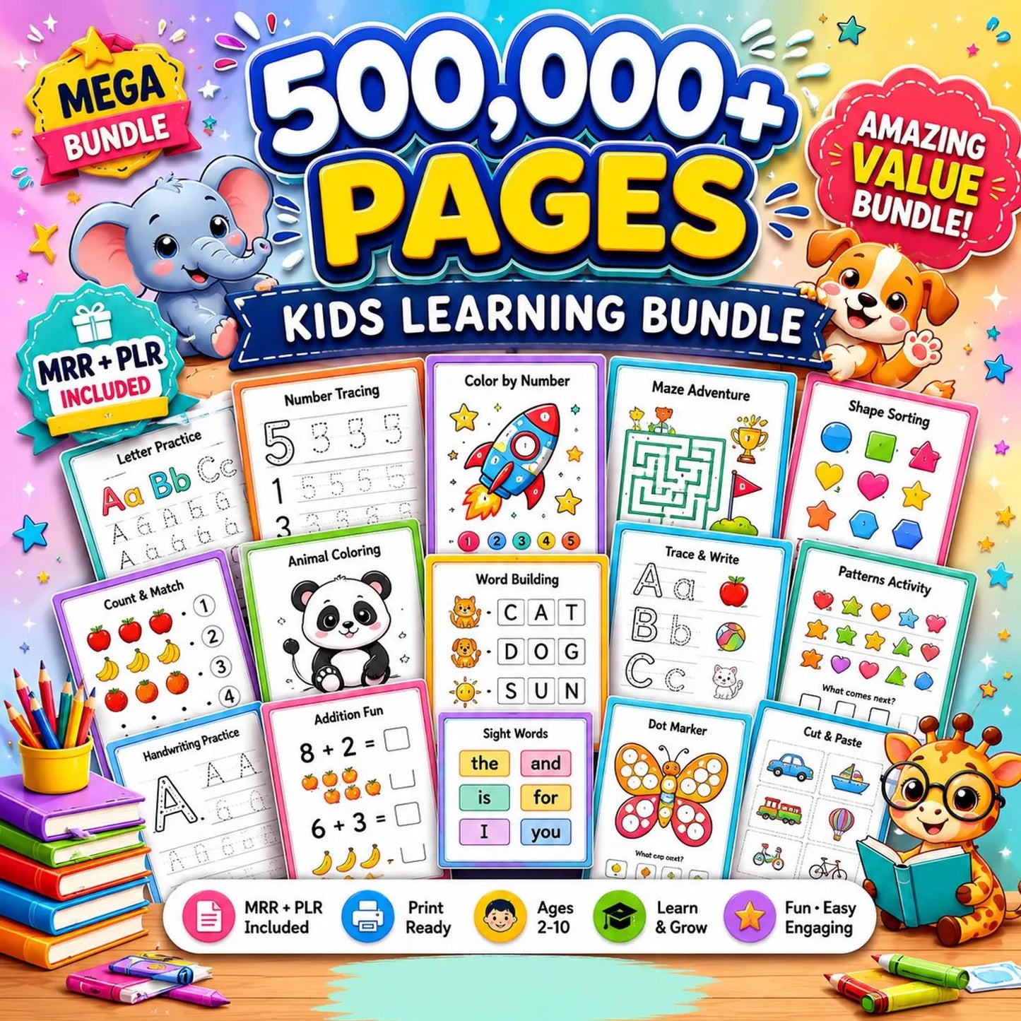 500,000+ Kids Printables PLR MRR | Worksheets & Coloring Pages